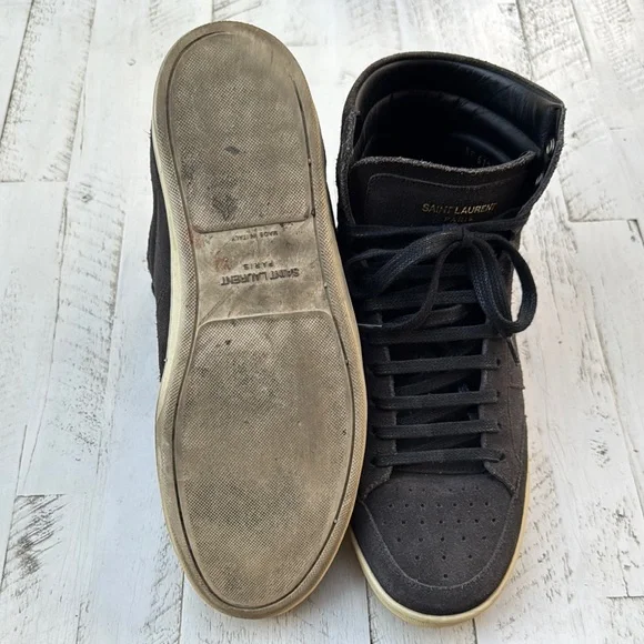 Saint Laurent Black High-Top Sneakers Sleek Minimalist Design - Picture 3 of 7